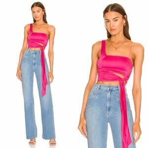 Free People Mila Fuchsia Hot Pink Asymmetric Crop Tank Top $58 Size S Small